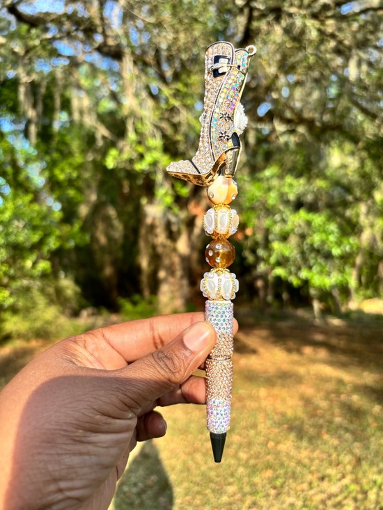 Accessories - Handcrafted Gold  Rhinestone Crystal Embellished High Heel Charm Pen